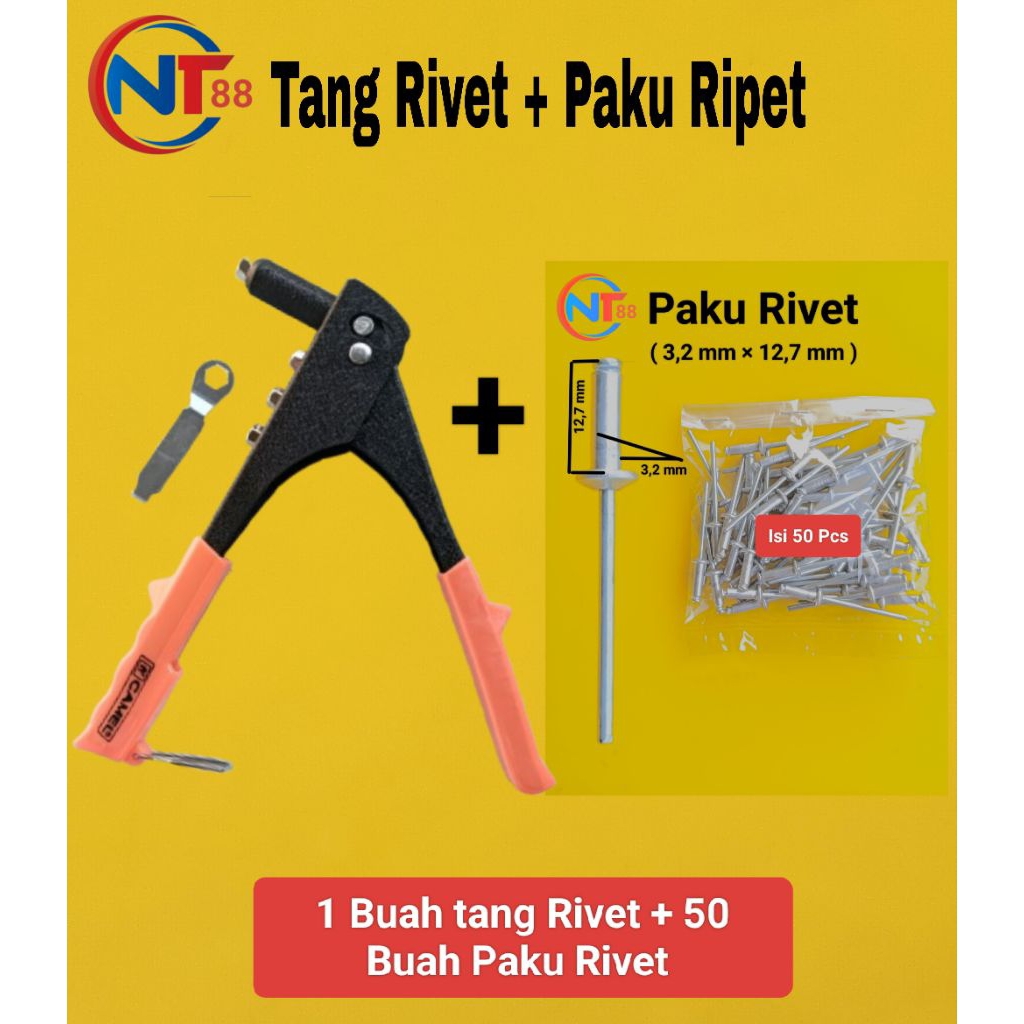 Jual ( Paket ) Tang Rivet + Paku Rivet (1 Pcs Tang Rivet + 50 Pcs Paku ...