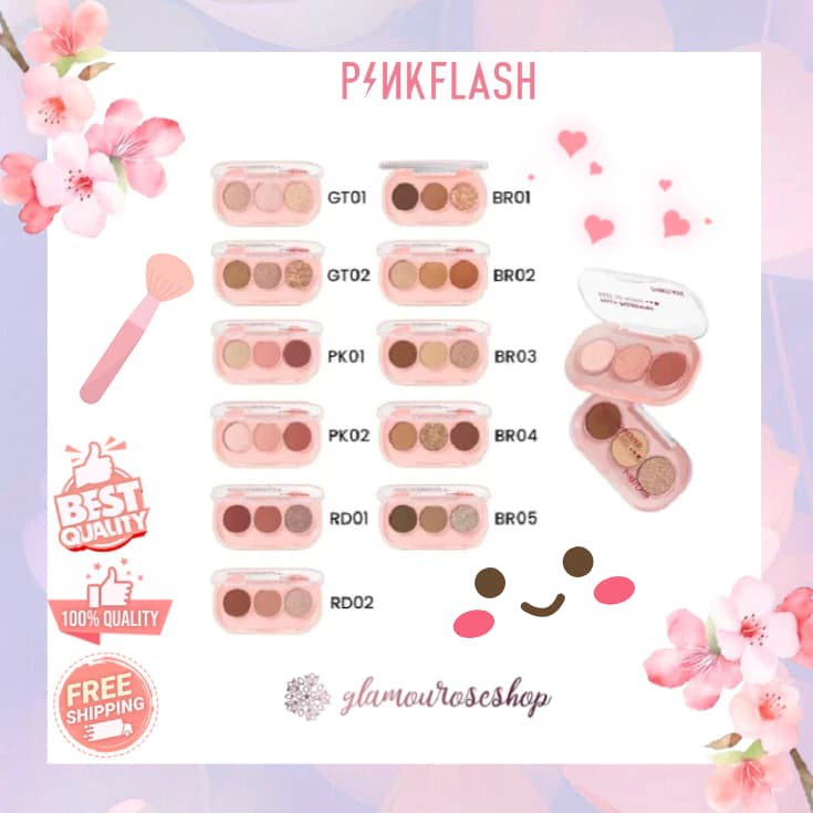 Jual PINKFLASH 3 Pan Eyeshadow Palette - High Pigmented - Glitter ...