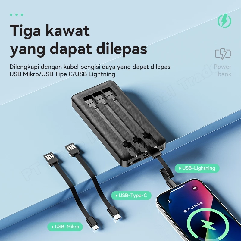 KIVEE Powerbank 20000 mAh fast charging power bank Murah Mini with 3 kabel data Original