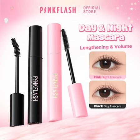 PINKFLASH Day & Night Maskara Lengthening Volume Tahan air Tahan lama Mascara