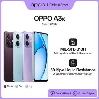 OPPO A3x 4GB(+4GB)/64GB [45W SUPERVOOC, Qualcomm® Snapdragon® 6s 4G Gen1, 1000nit Ultra Bright Display, Military-Grade Shock Resistance]