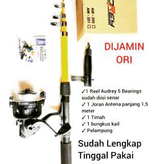 Set Pancing Joran Antena 150Cm+Reel 200 Audrey/Boom/Atom/Random Spool Plastik Free Senar Siap Pakai