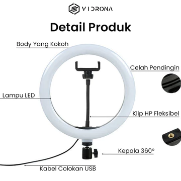 VIDRONA ELK 27 Ring Light 26cm Lampu Selfie LED Dengan Stand Untuk Make Up Live Streaming Vlog