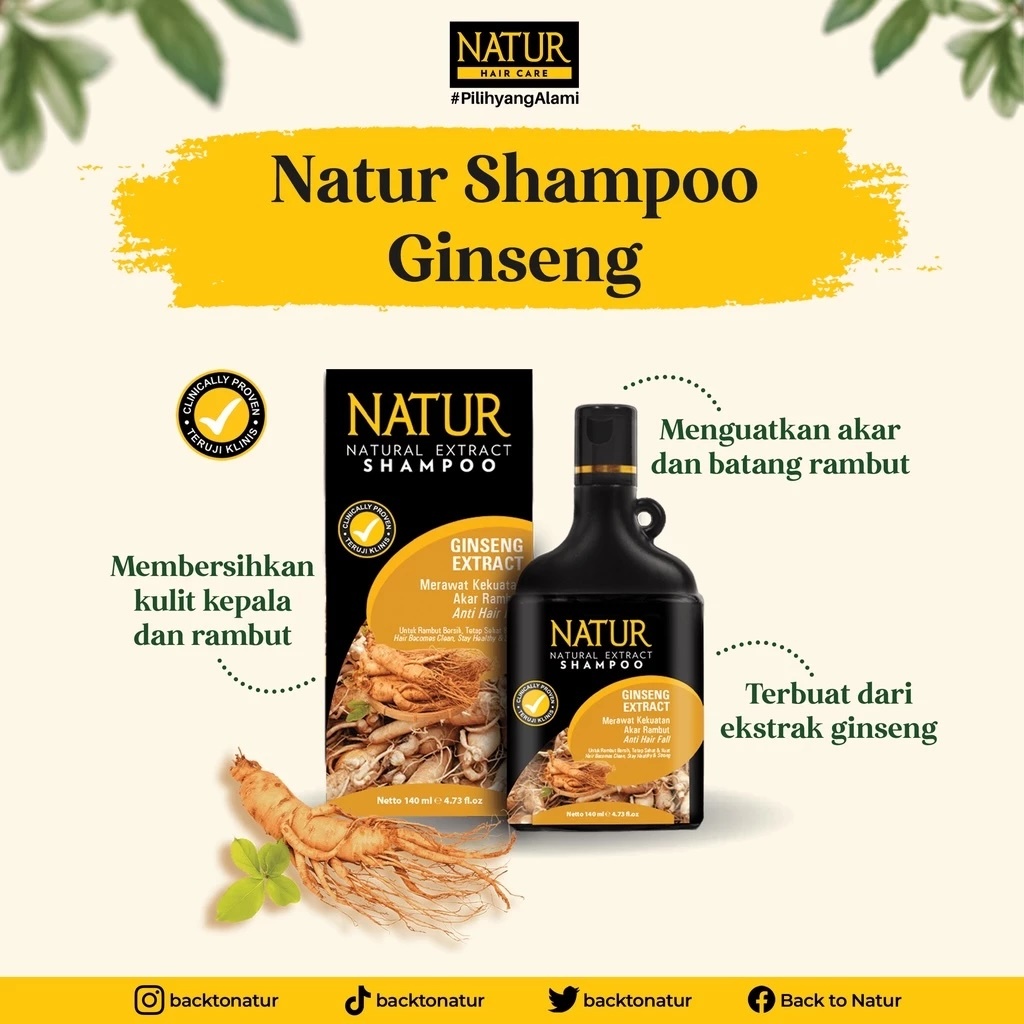 Jual NATUR Shampoo Ginseng Extract 140ml & 270ml | Sampo Perawatan ...
