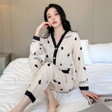 Cessy Piyama Wanita Import Bahan Satin Premium Lengan Celana Panjang Full Kancing Pearl 005