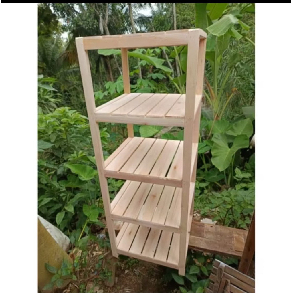 Jual wooden shelf 4 tingkat/rak kayu/rak serbaguna/rak mejikom/rak ...