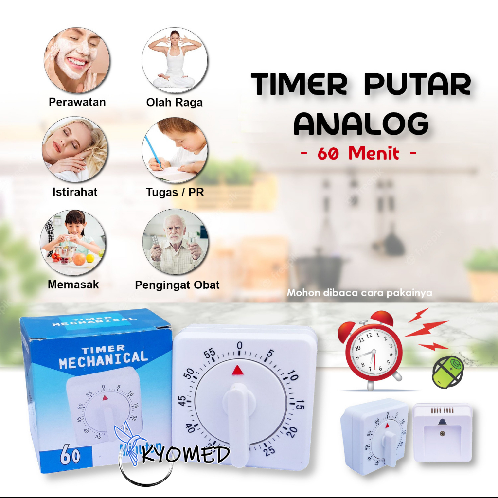 Jual Timer Putar Manual / Alarm Mechanical Timer / Analog Kitchen Timer ...