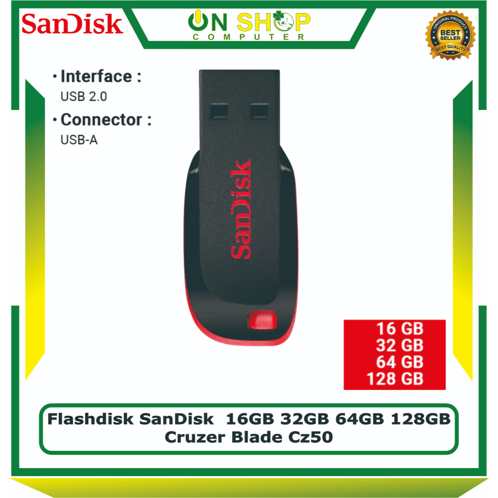 Jual Flashdisk Sandisk Cruzer Blade 128GB-64GB-32GB-16GB CZ50 Flashdisk ...