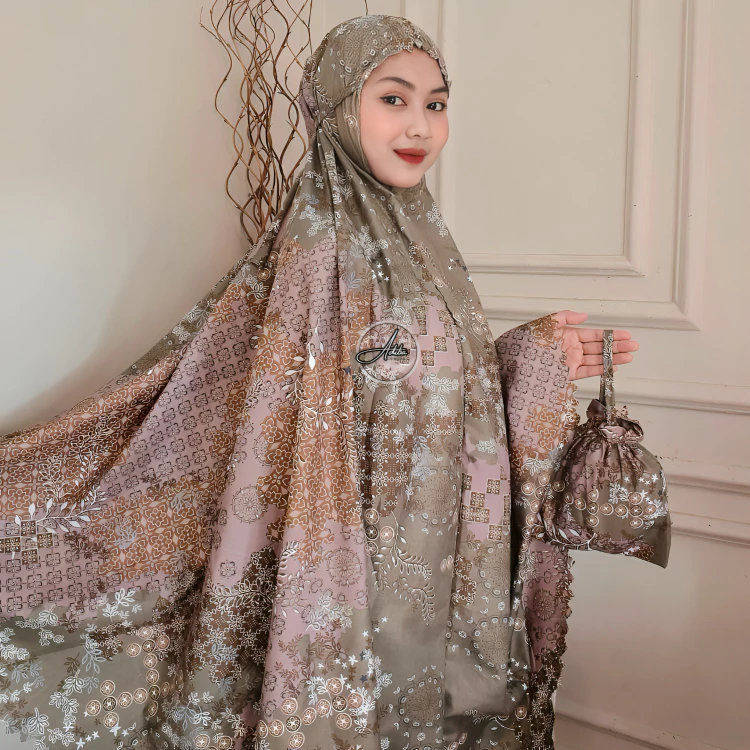 Mukena Traveling Mini Pouch 2in1 Laser Cut Motif – Katun Micro Premium, Ringan & Praktis + Free Tasbih