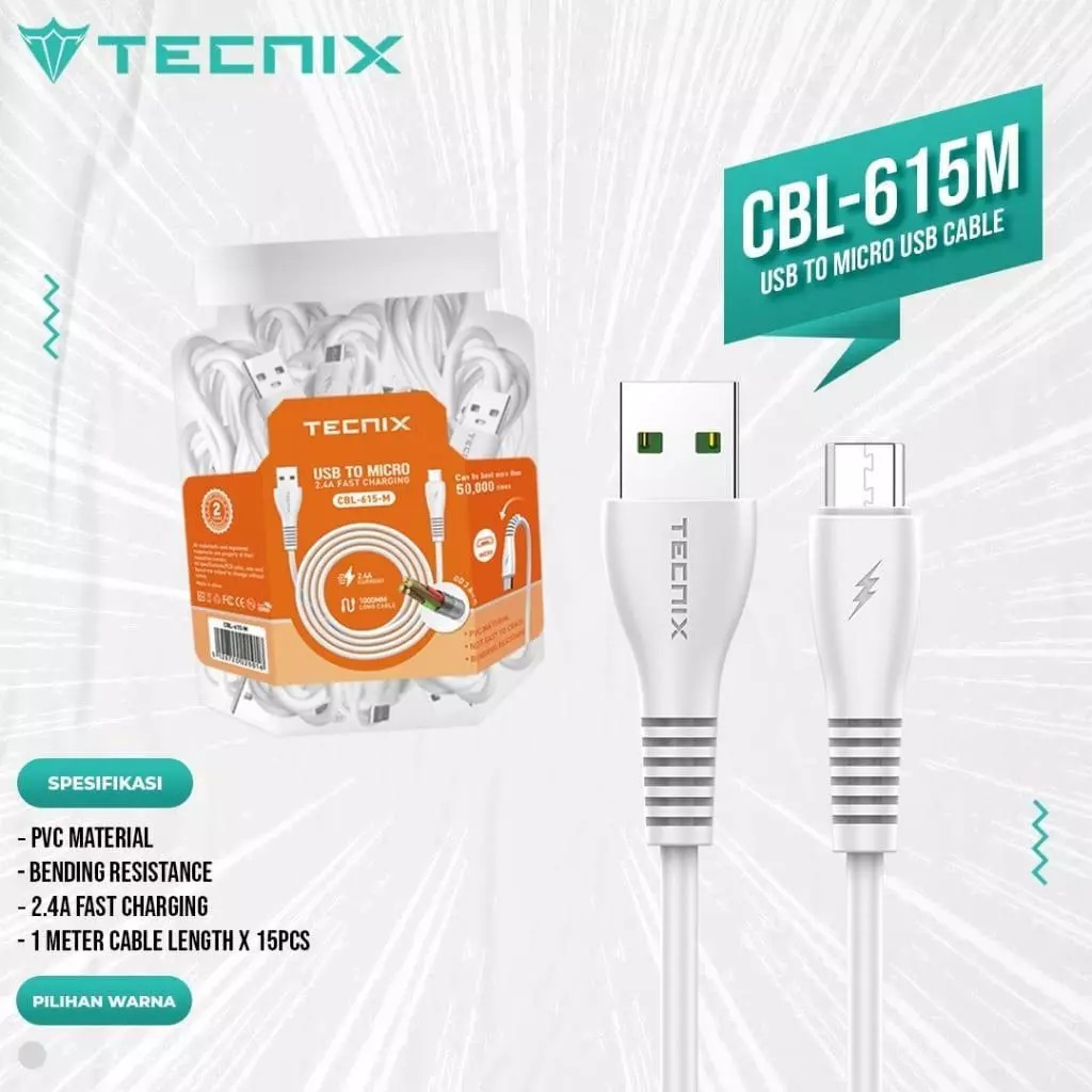 Jual Tecnix CBL-615M / CBL-615C Kabel Data Charger 2.4A Fast Charging ...