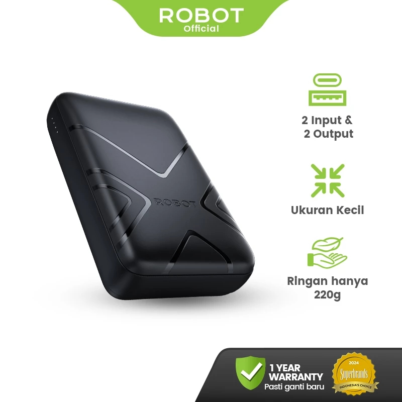 ROBOT Powerbank Mini Fast Charging 10000mAh with Dual Port Type C Micro Power bank RP-105 Original - Garansi 1 Tahun