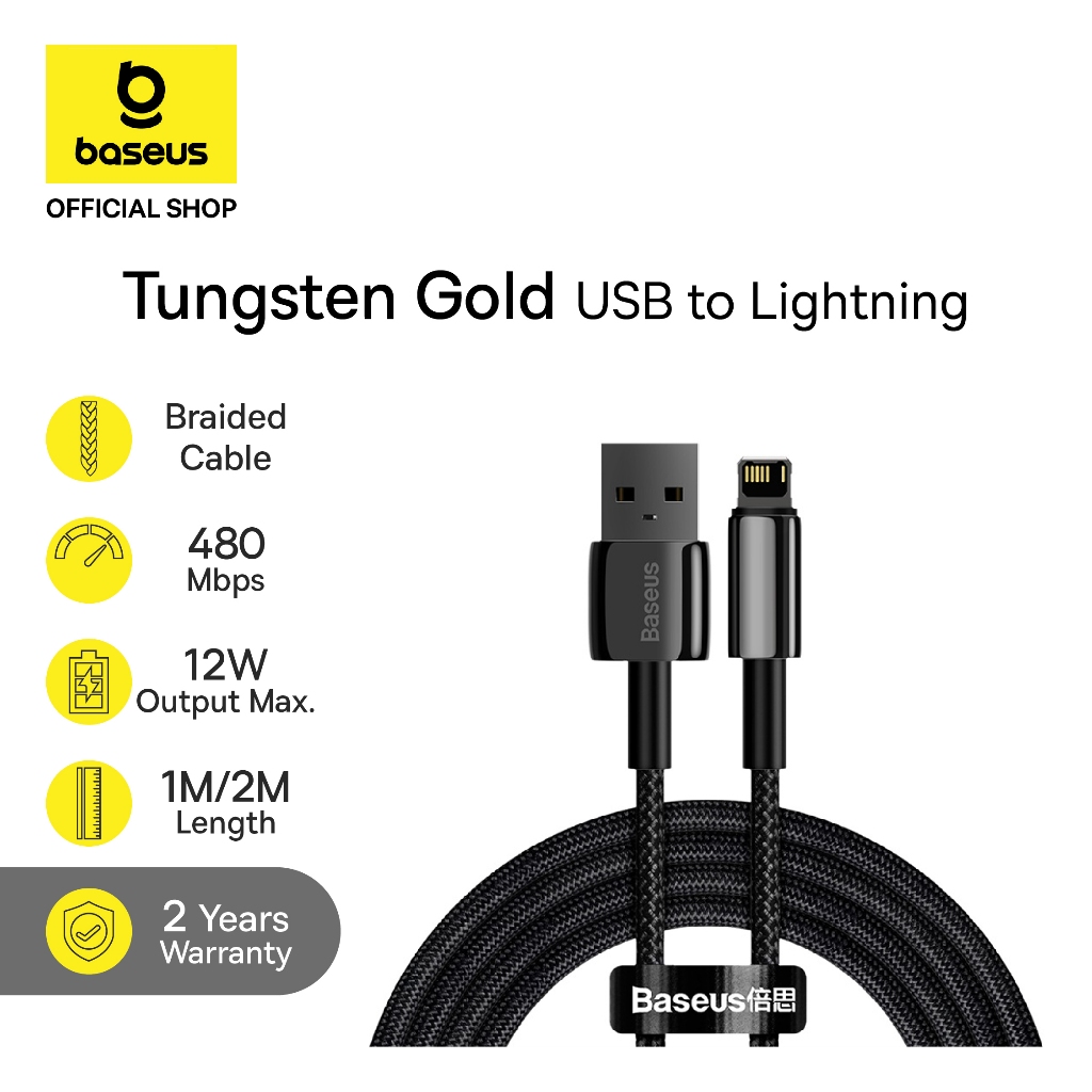 Jual Baseus Kabel Data Tungsten Gold USB to Lighting iP 2.4A 1m & 2m ...