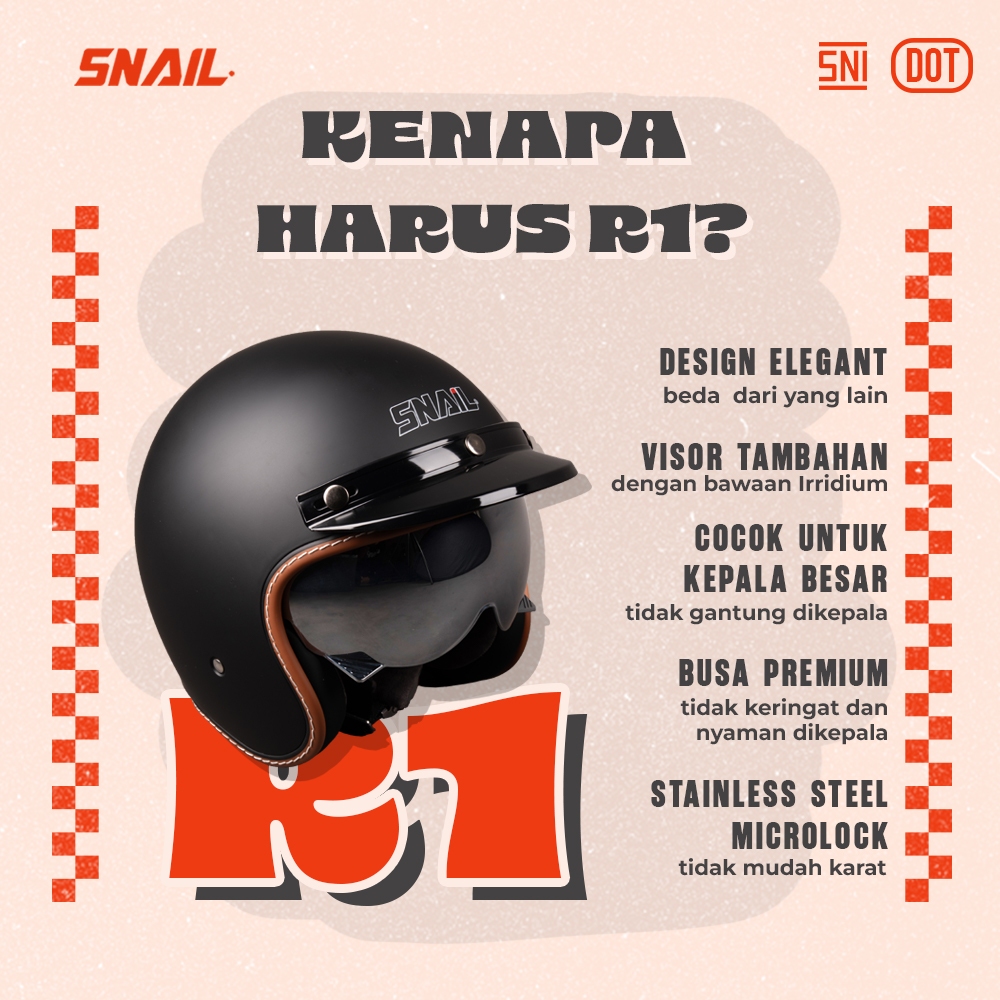 Jual Helm Snail Retro R1 Black Matt | Shopee Indonesia