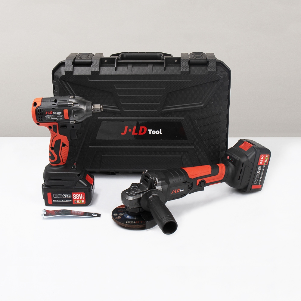 JLD Paket lengkap 88vf Brushless Impact Wrench Mesin Gerinda Baterai dan Pembuka Baut Ban 2 baterai Alat Listrik Set Pembuka Baut Ban Roda Mobil Motor CVT Cordless Impact Wrench  Angle Grinder Brushless Gurinda