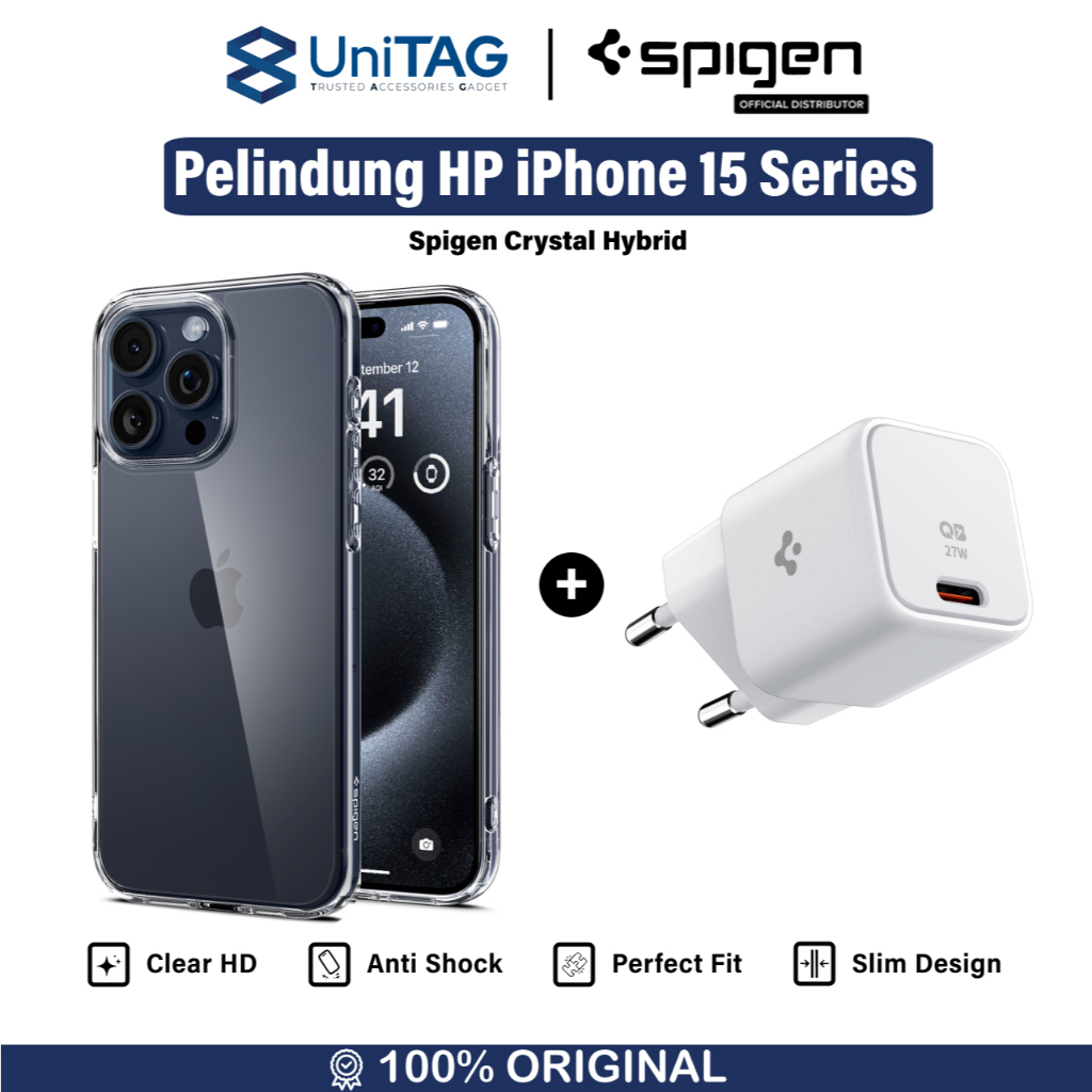 Jual Case iPhone 15 Pro Max Plus Spigen Crystal Hybrid Slim Clear ...