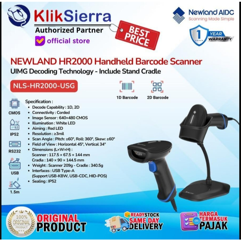 Jual Scanner Barcode NEWLAND NLS-HR2000-USG | HR2000USG | HR2000 - USB ...