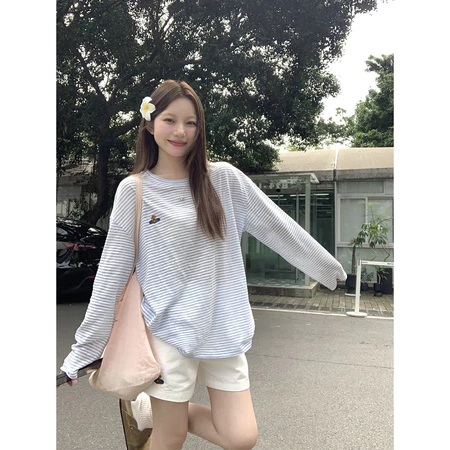 T-Shirt Lengan Panjang Bergaris 
