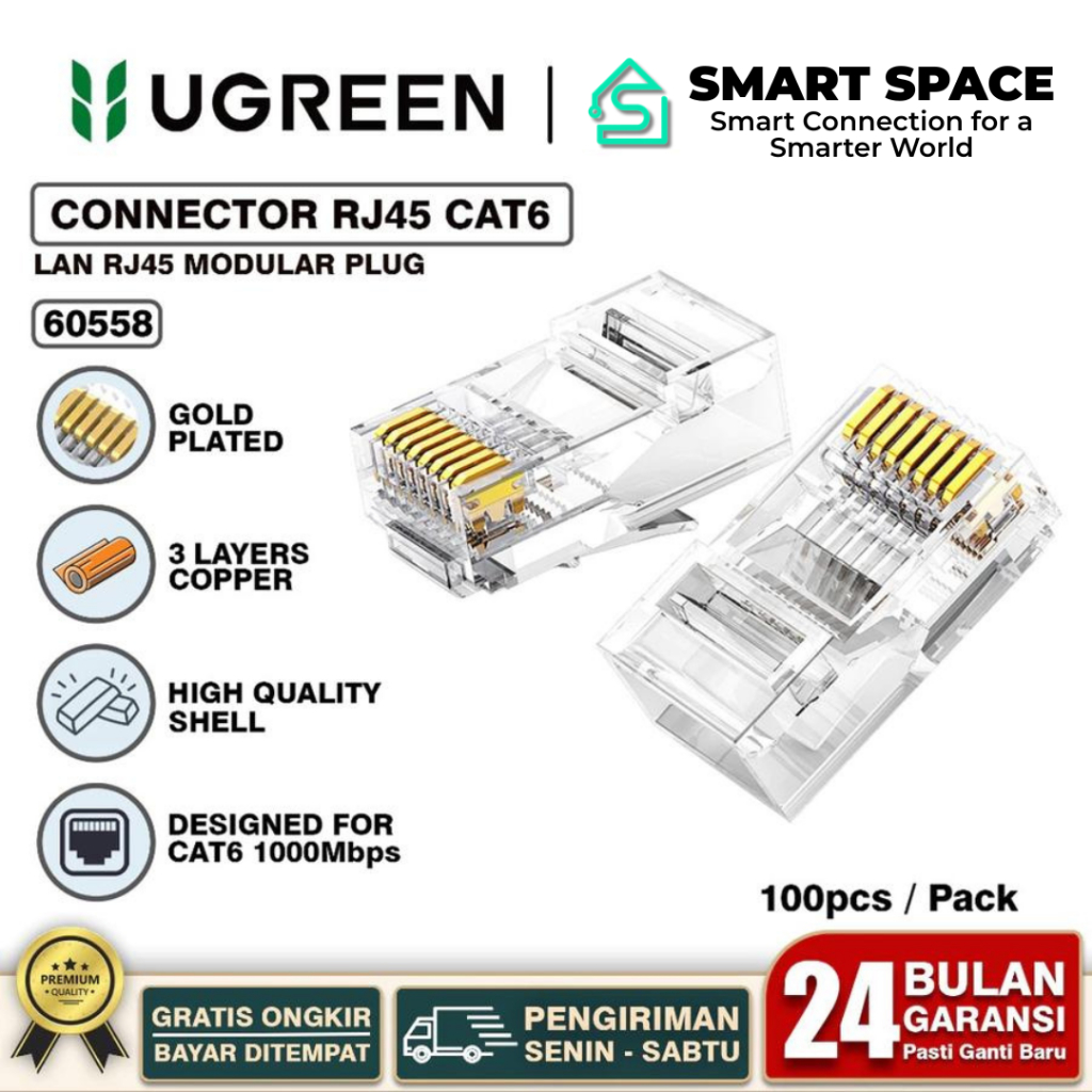 Jual Konektor RJ45 UGREEN Cat6 UTP LAN Connector - 60558 Plug Modular ...