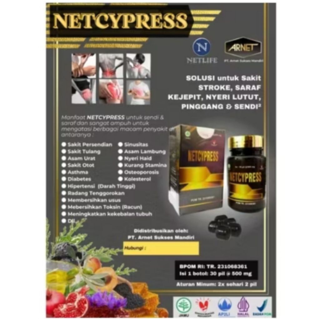 Jual NETCYPRESS 1 BOTOL 30 PIL HITAM SOLUSI SARAF DAN SENDI DARI ARNET ...