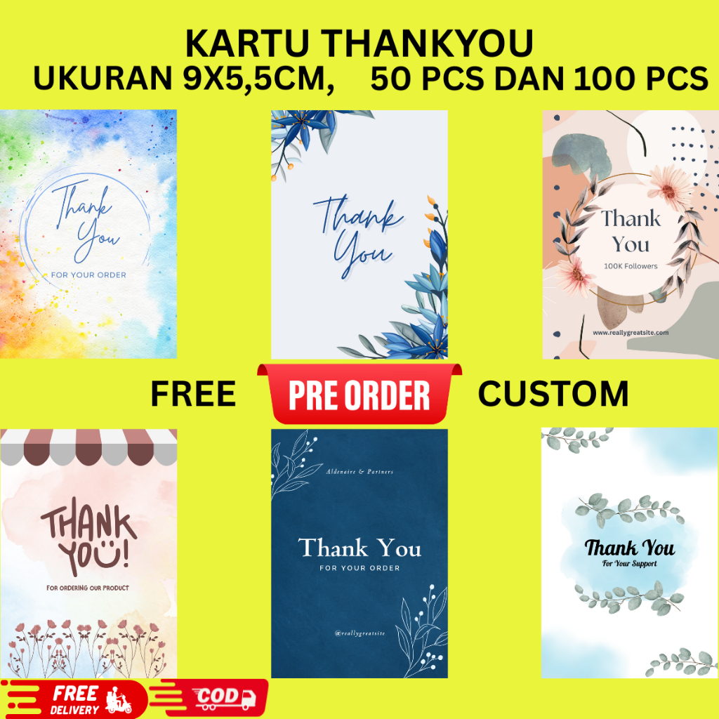 Jual Isi 100 Pcs Kartu Ucapan Olshop Murah Thank You Card Thanks