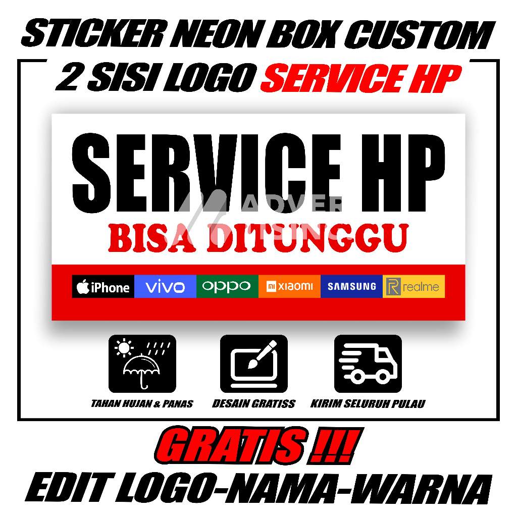 Jual STICKER NEON BOX SERVICE HP CUSTOM NAMA GRATIS 2 SISI | Shopee ...