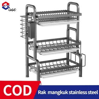 DGC Rak Piring Stainless Steel Rak Dapur Cuci Piring Wastafel Rak Piring Penyimpanan Rak Peralatan Dapur Dengan Aksesoris 2 Susun Tingkat Peralatan Dapur