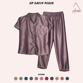AVERU Baju Tidur Wanita Piyama Setelan Satin CP Celana Panjang Polos