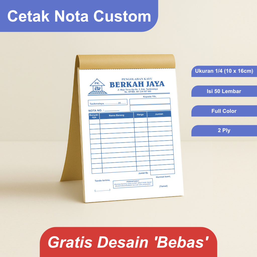 Jual Cetak Nota Toko Bahan Bangunan dan Besi Ukuran 1/4 Rangkap 2 Ply ...