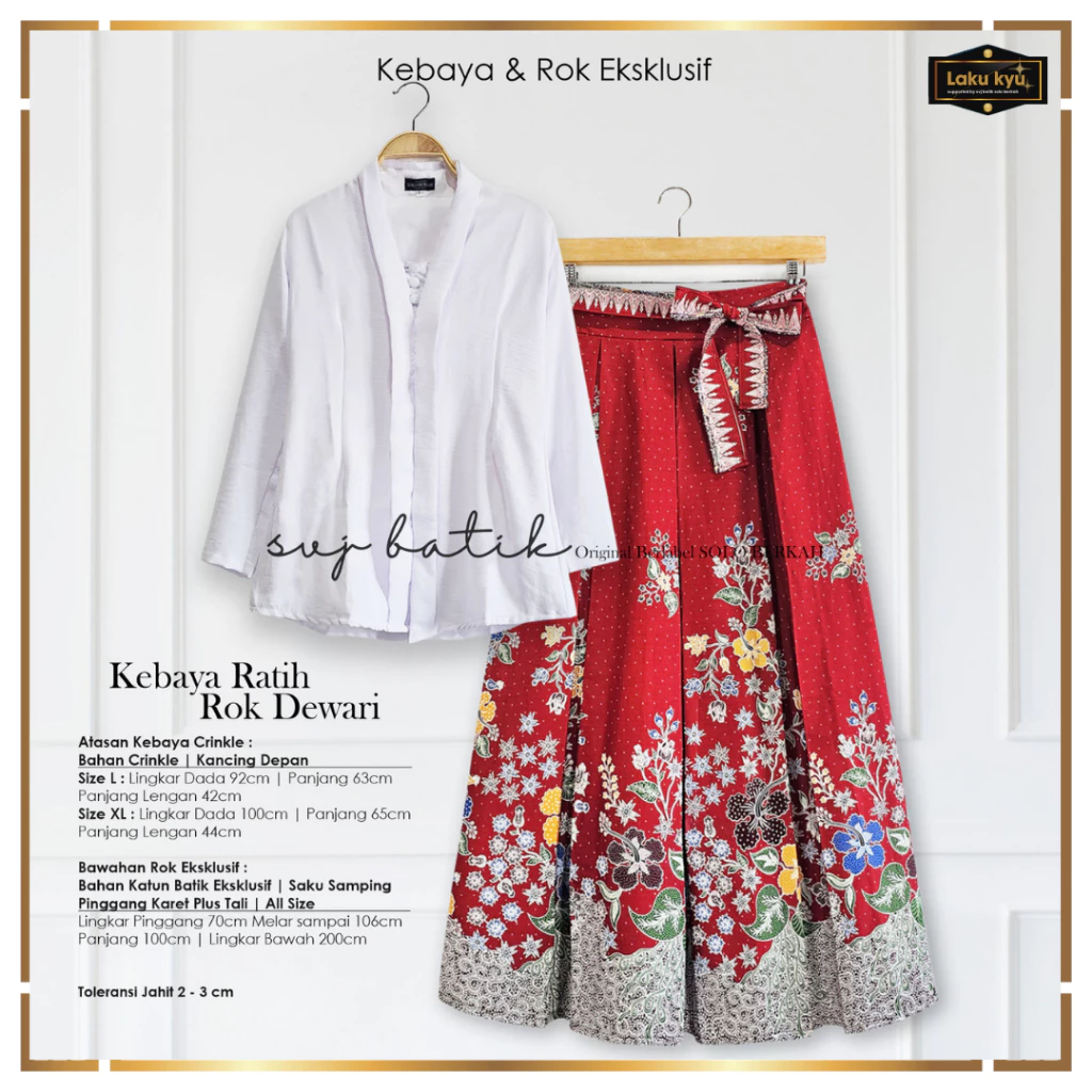 Set wanita batik rok atasan kebaya lengan penjang setelan baju merah putih agustusan