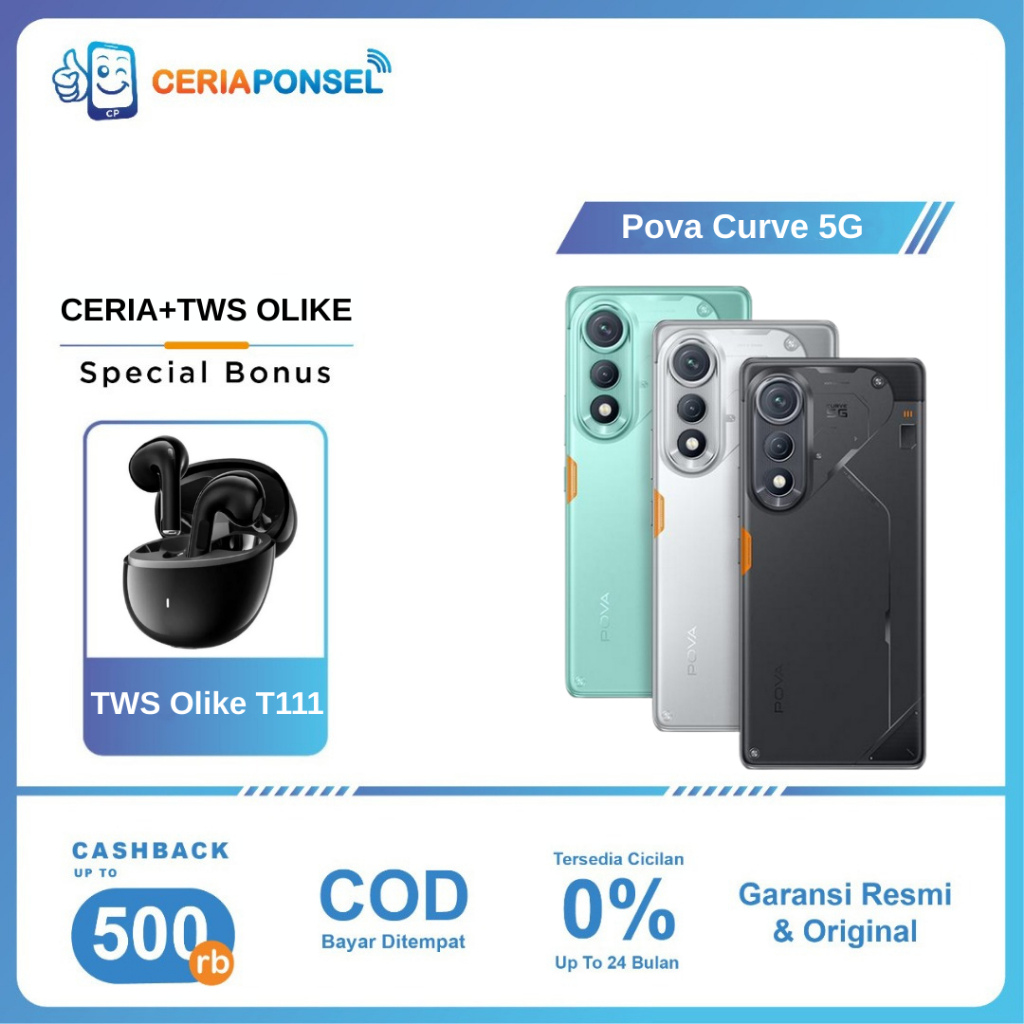 Tecno Pova 7 Curve 5G 8/256, Mediatek D7300 Ultimate 6,78" Curved AMOLED Display 64MP 5500mAh + Bypass Charging 2.0 | Garansi Resmi Tecno 1 Tahun