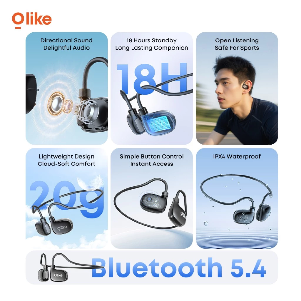 OLIKE OPENFIT R1 - TWS Air Conduction Earphone Sport | Playing Time Up To 18 Jam, Waterproof IPX4