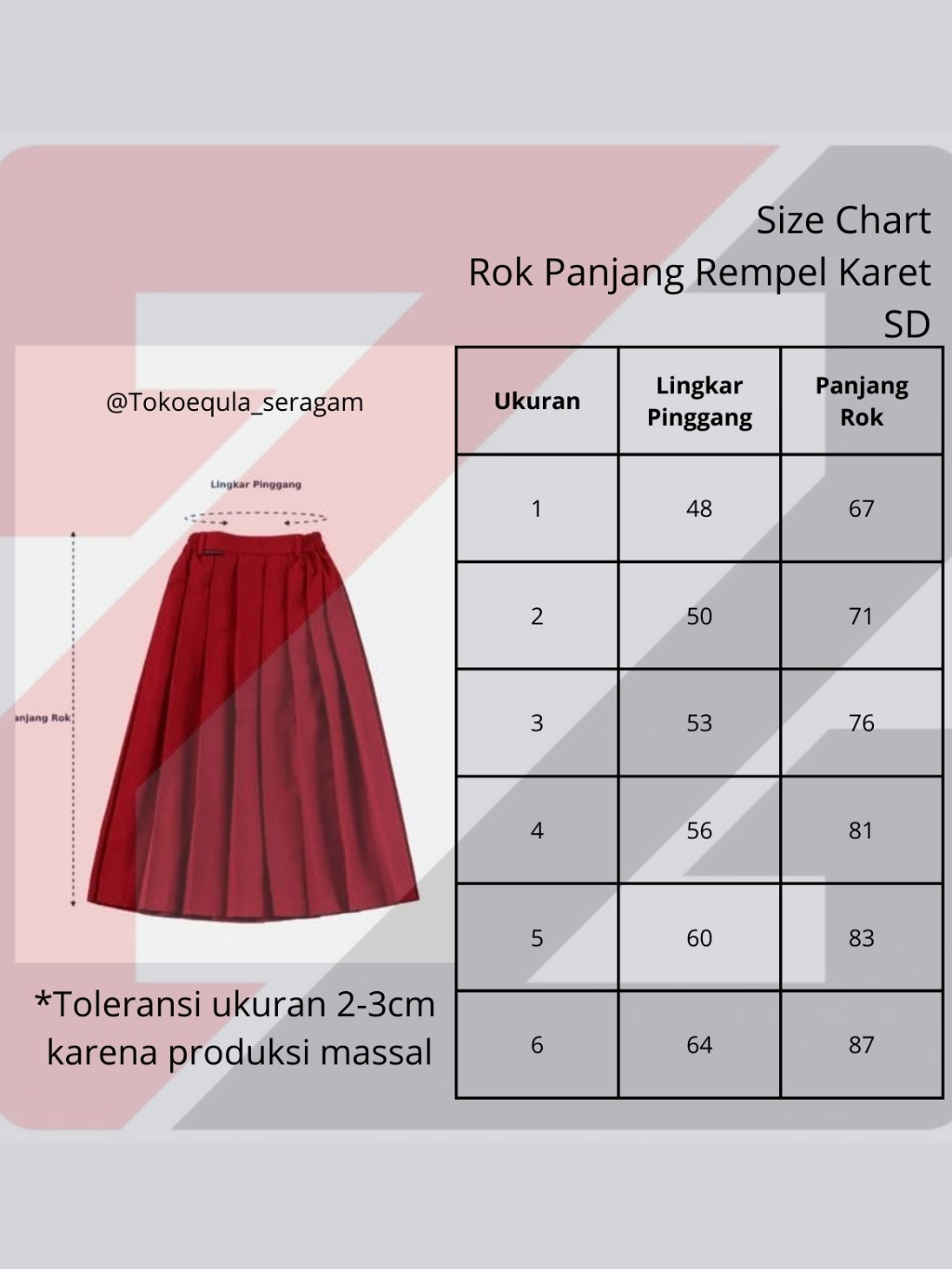 Jual Rok SD/MI Panjang Rok Rempel Seragam Sekolah Perempuan Kelas 1-6 ...