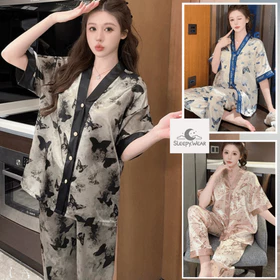 SLEEPY Piyama Wanita Full Kancing Depan Baju Tidur Wanita Best Quality SATIN Mewah Elegan