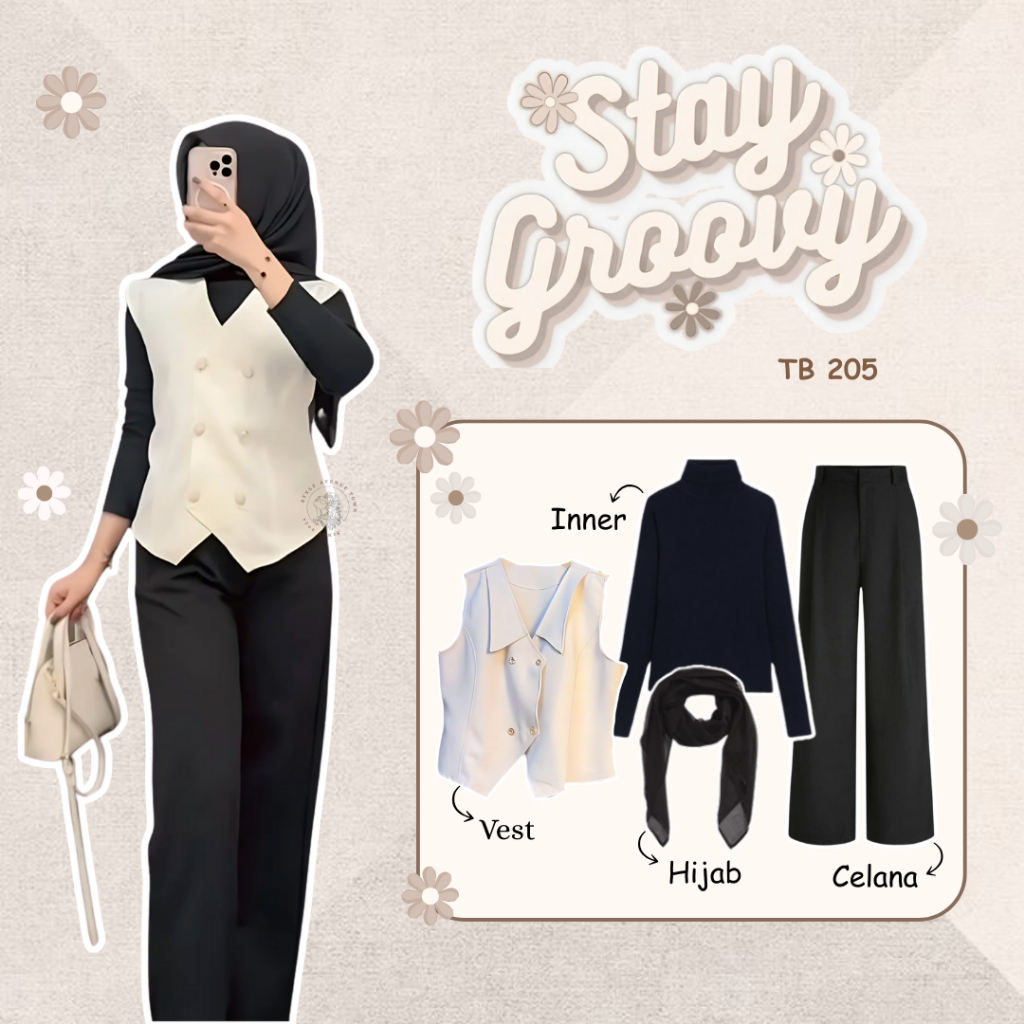 Jual Setelan OOTD Wanita Kekinian 4 IN 1 Set Atasan Vest Cream ...