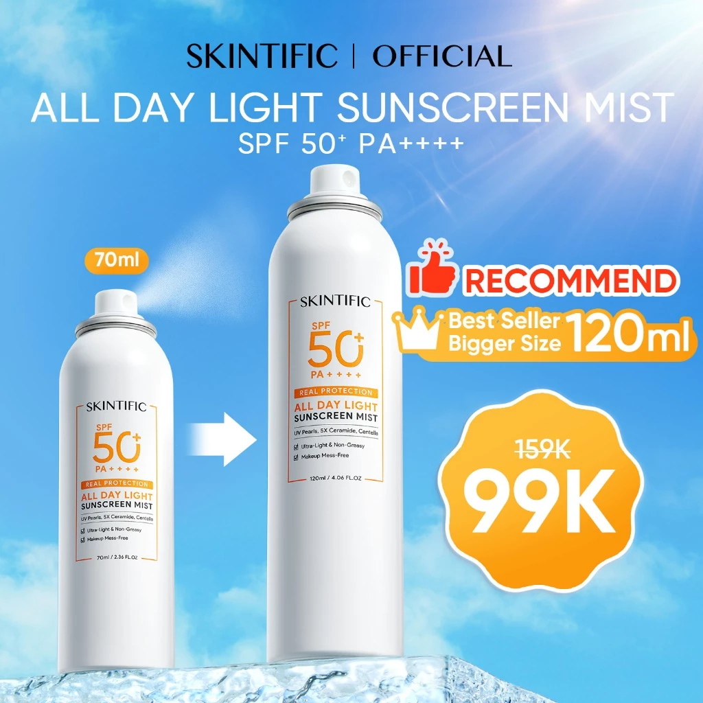 Skintific All Day Light Sunscreen Mist: Perlindungan UV Maksimal Tanpa Merusak Makeup