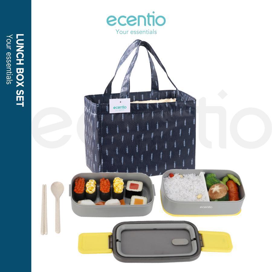 Jual Ecentio Lunch Box Set 1600ml / Kotak Tempat Makan 2 Layers BPA ...