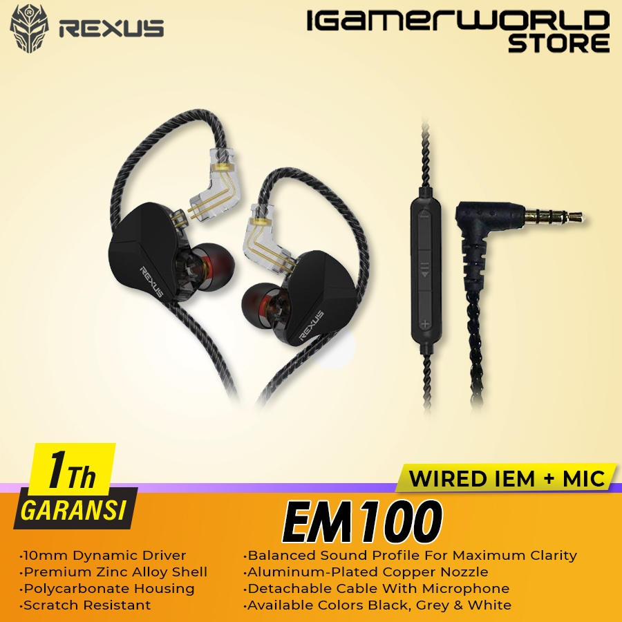 Jual Rexus EM100 10mm Dynamic Driver IEM With Microphone In Ear Monitor ...