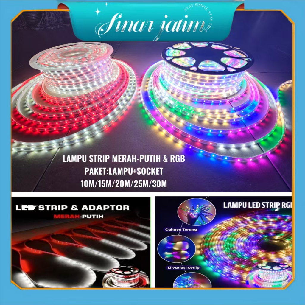 Jual Lampu LED Strip Selang paket RGB 3528 2835 220V + Adaptor 15M/20M ...