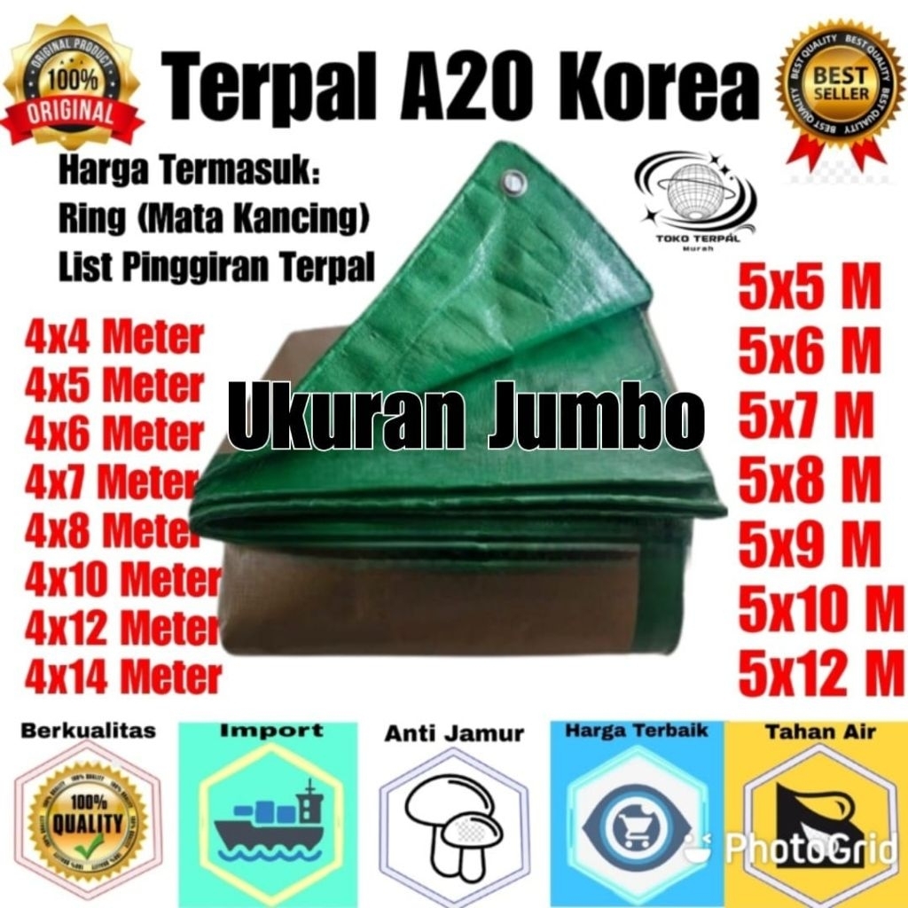 Terpal A20 Ukuran 4x6 5x6 5x7 6x8 8x8 8x10 8x12 Korea Super Tebal