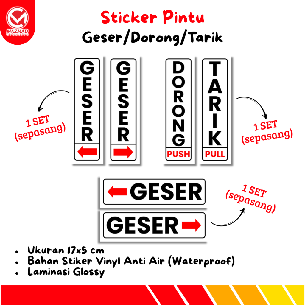 Jual STIKER GESER/DORONG/TARIK UNTUK PINTU 1 SET 2 PCS / Sticker Pintu ...