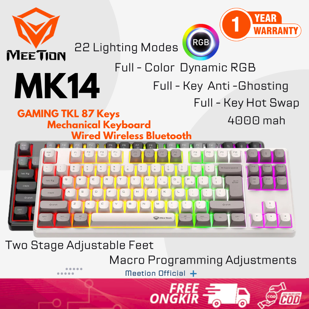 Jual Meetion MK14 TKL Mechanical Gaming Keyboard - RGB Backlit, Tri ...