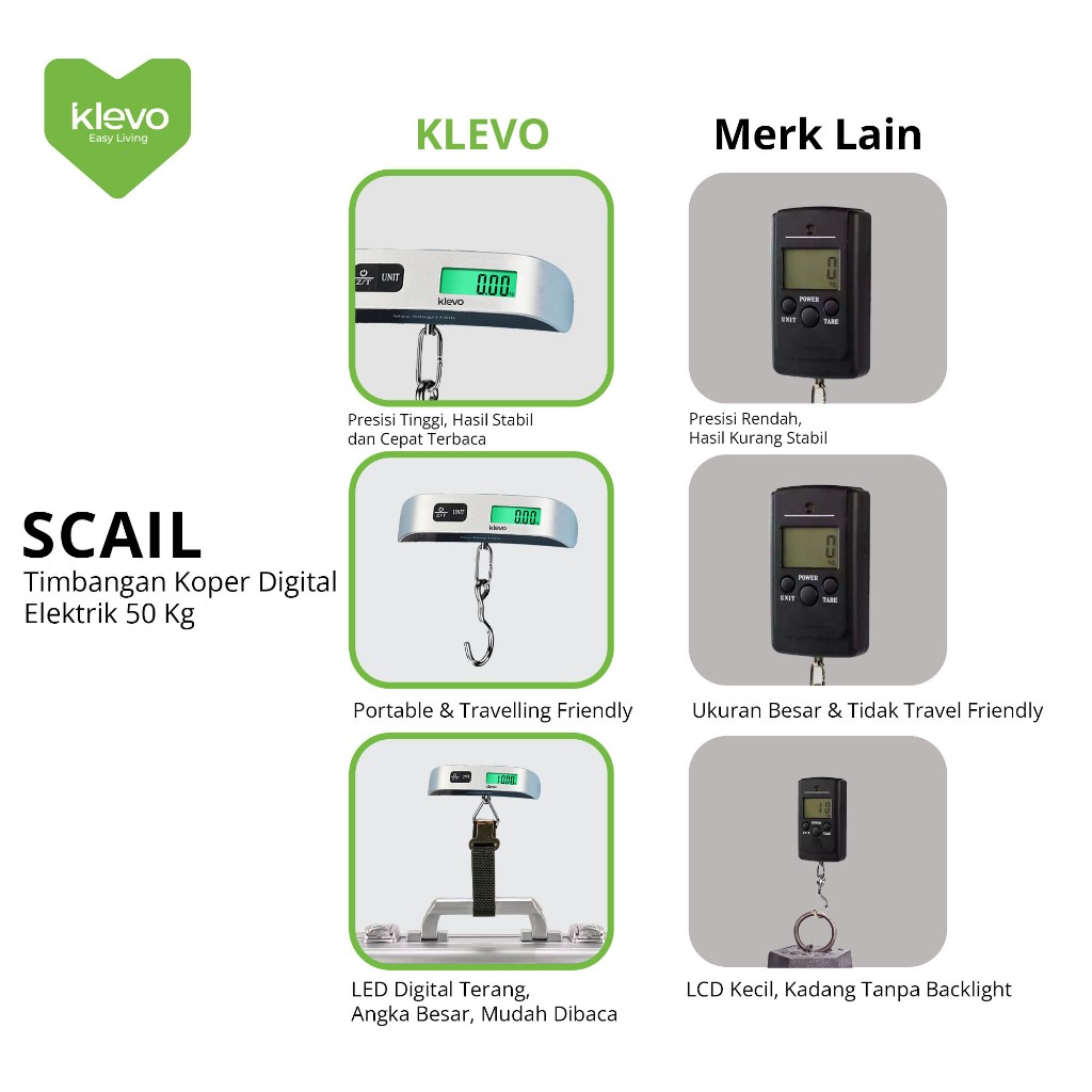 Jual KLEVO Scail Timbangan Koper Digital Elektrik 50 Kg Akurat Led ...