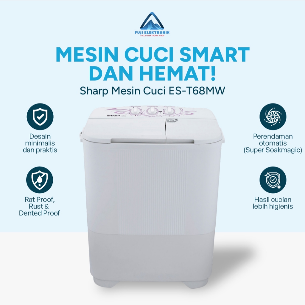 Jual Mesin Cuci Sharp ES-T68MW 7 Kg 2 Tabung Hemat Energi Pengering