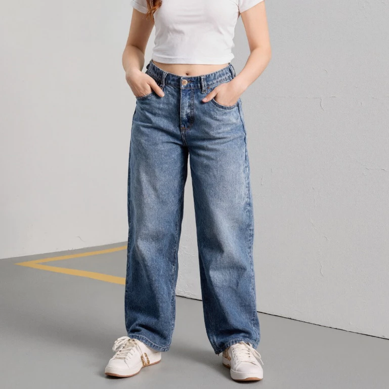 Celana Jeans Wanita Baggy Jumbo Pinggang Karet Highwaist Korean Style Trendy boll.id