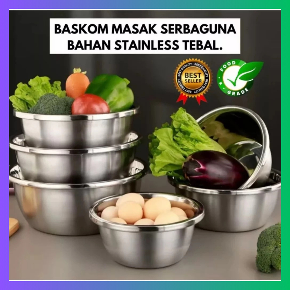 Jual Promo!!!6 Pcs Baskom Stainless Full 1Set Isi 6 Ukuran 18-28 ...
