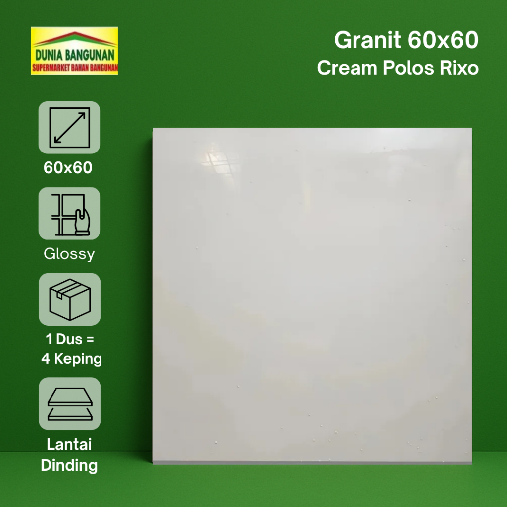 Jual Granit 60x60 Lantai Cream Polos Rixo KW 1 Granit Lantai Glossy KW1 ...