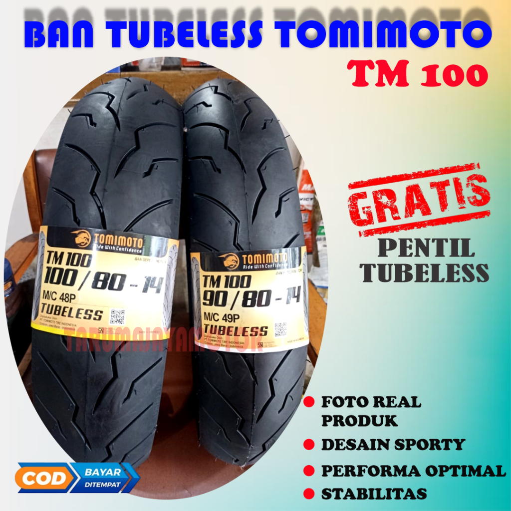 Jual Ban Tubeless TOMIMOTO TM100 90/80-14 100/80-14 Motor Scooter Matic ...