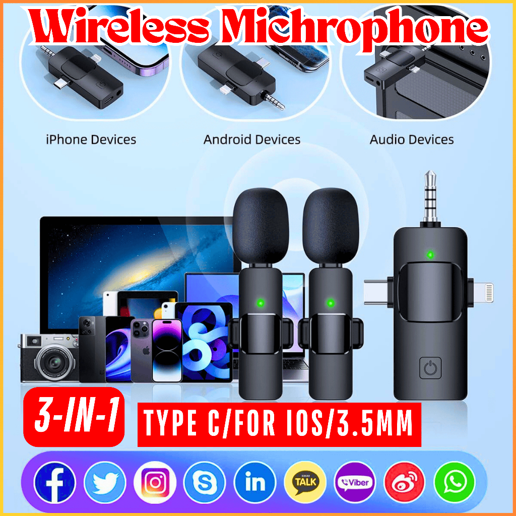 Jual COD TaffSTUDIO 3in1 Mic Microphone Clip On Wireless UHF Konten ...