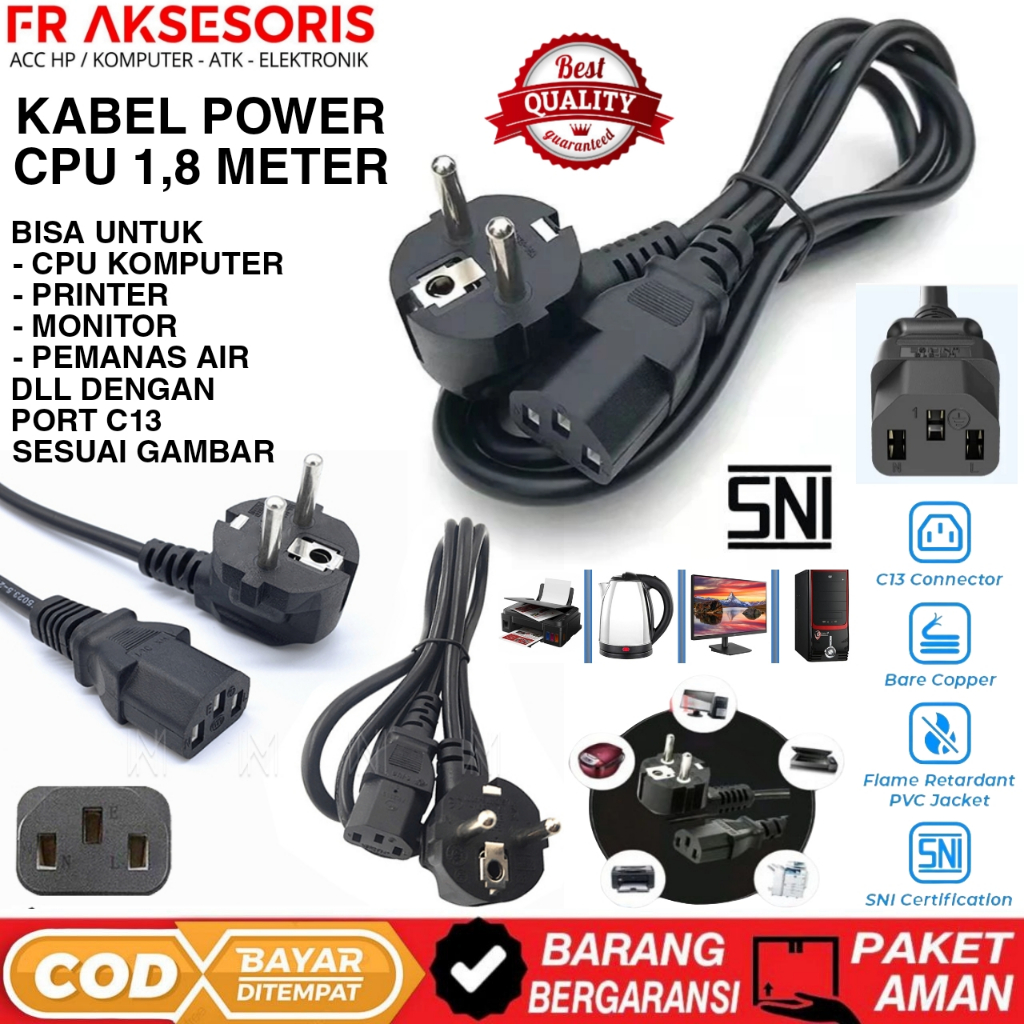 Jual Kabel Power CPU Kabel power PC 1,8 METER Kabel POWER C13 KABEL ...
