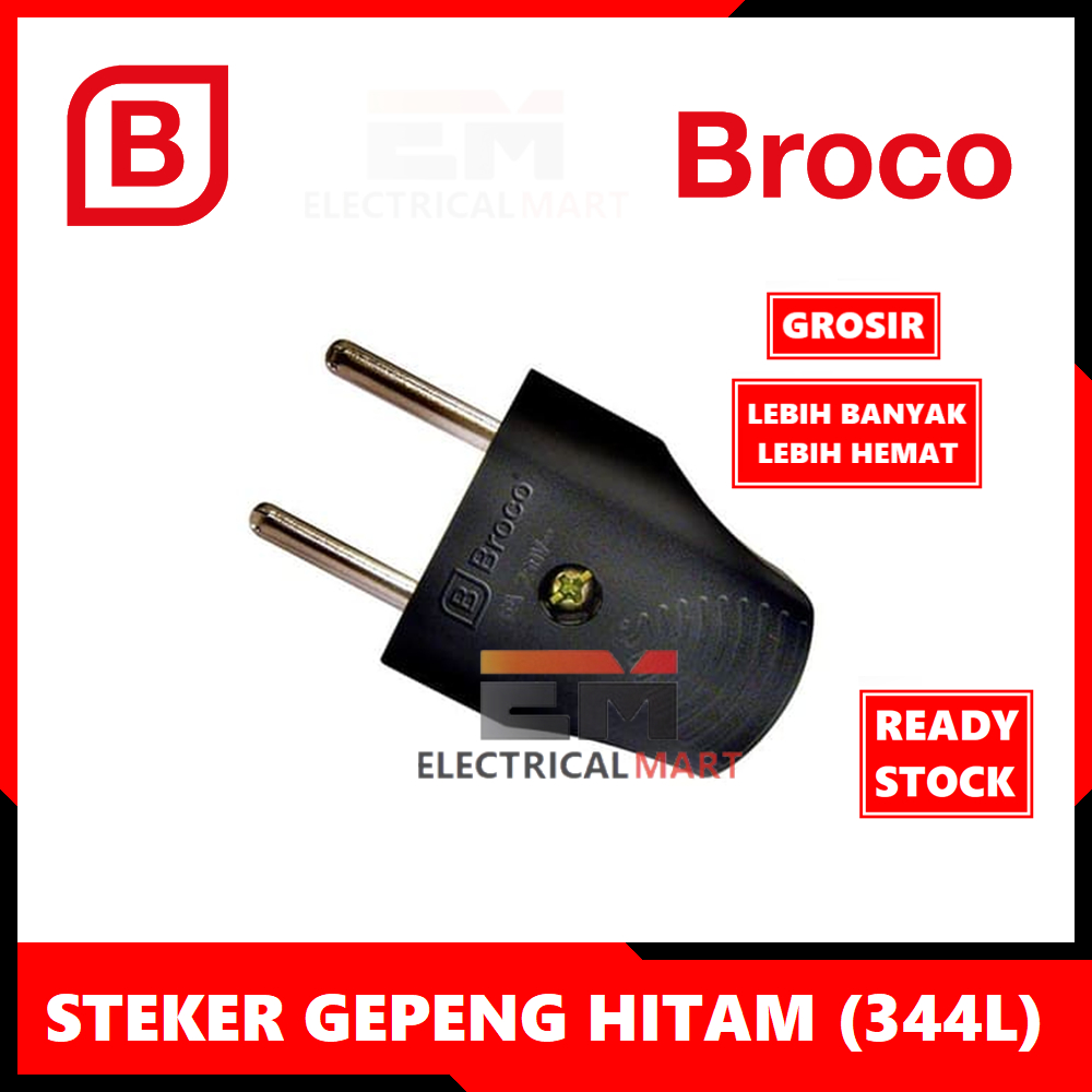 (GROSIR) Steker Broco Gepeng Hitam (344L) Colokan Biasa Original Grosir